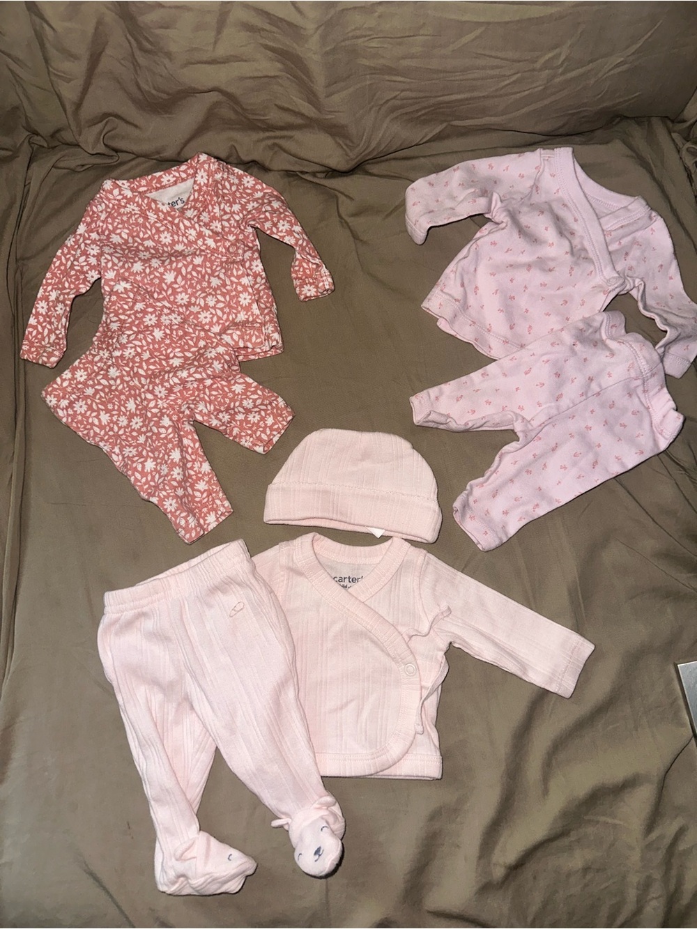 Carter's Pink Floral & Light Pink Baby Pajama Set Bundle